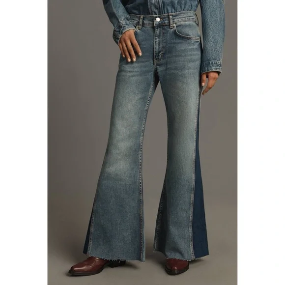 Anthropologie Pilcro Jeans Flare Wide Leg High Rise Pieced Boho Bohemian 28 - Picture 2 of 12